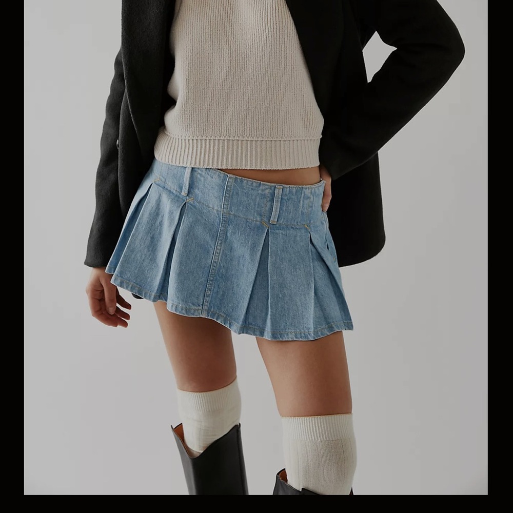 Free People Pleated Micro Mini Denim Skort 6